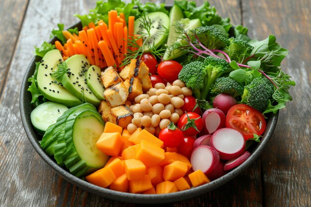 Photo healthy salad bowl with veggies and berries