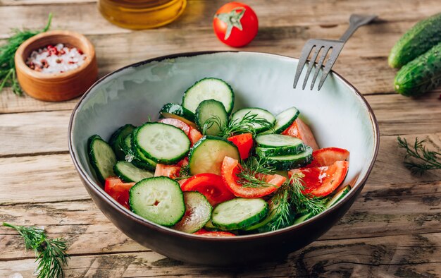 Healthy salad of fresh tomatoes and cucumbers