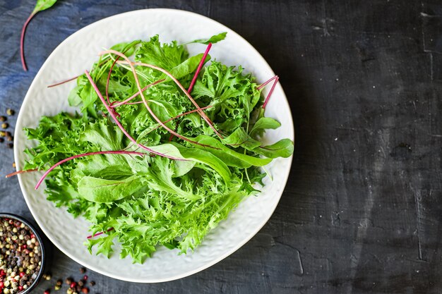 Healthy salad leaves mix salad micro greens serving portion size