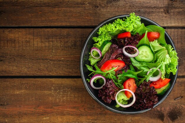 Healthy salad, leaves mix salad (mix greens, other ingredients)