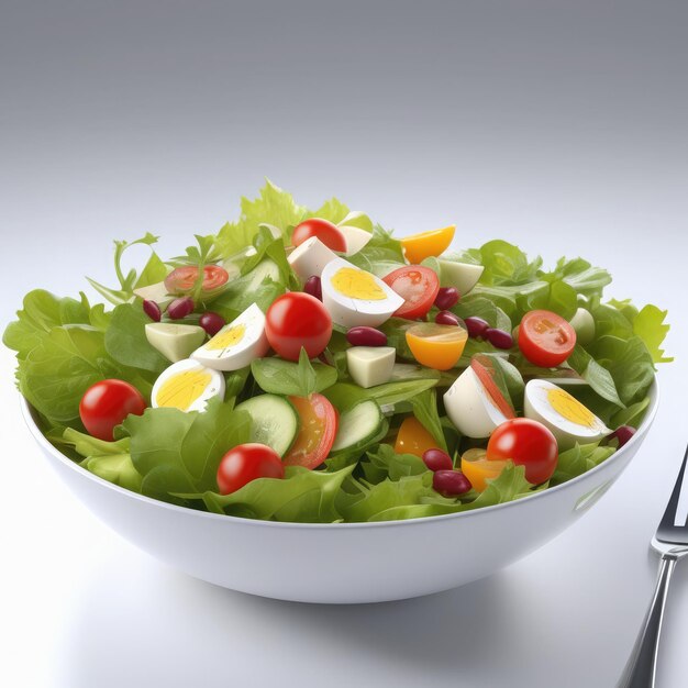 A healthy salad on a white background