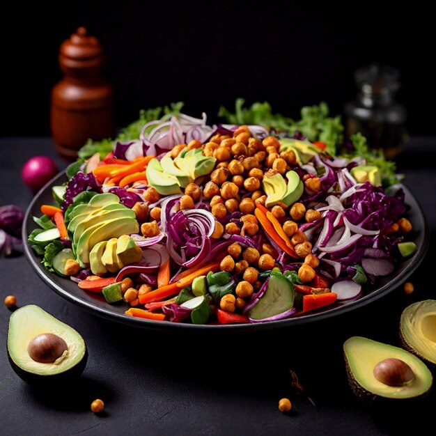 Healthy salad with chickpeas and avocado Healthy tasty food wonderful salad