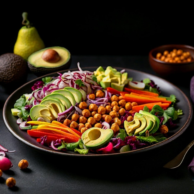 Healthy salad with chickpeas and avocado Healthy tasty food wonderful salad