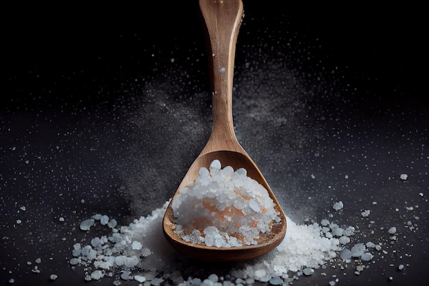 Healthy sea salt on wooden spoon