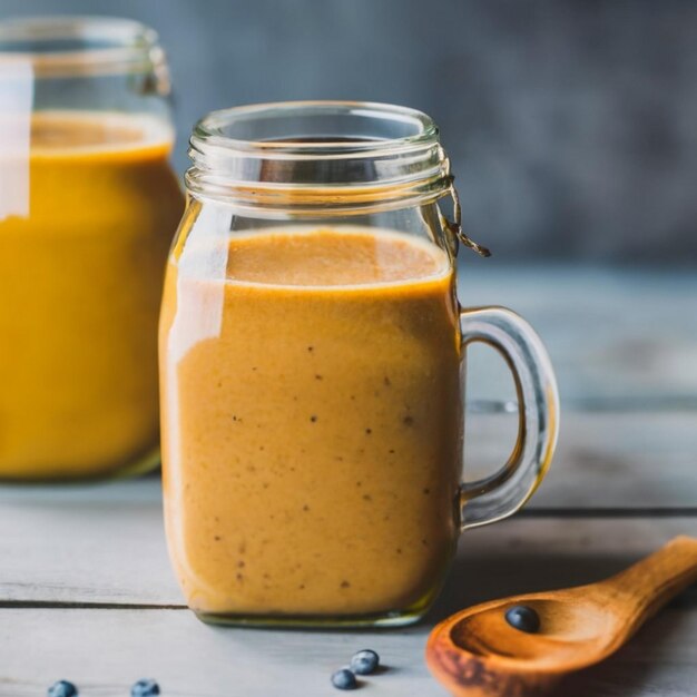 Healthy smoothie in glasses with fruits and vegetable on wooden background