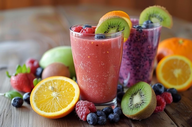 Photo healthy smoothies with fresh berries blueberries and kiwi