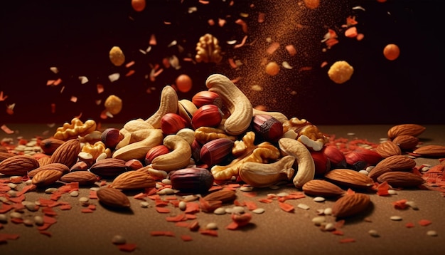 A healthy snack almond cashew hazelnut walnut pumpkin pecan generated by artificial intelligence