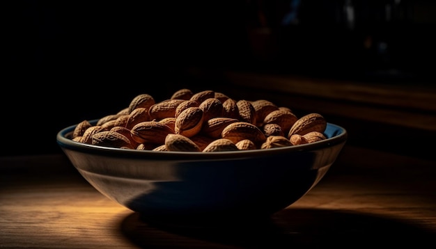 Healthy snack bowl with organic nuts and fruit generated by AI