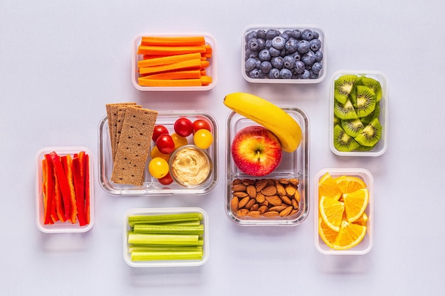 Healthy snack on a pastel background, top view.