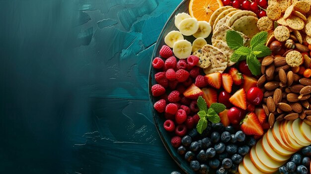 Photo healthy snack platter with fitness props nutrient rich option