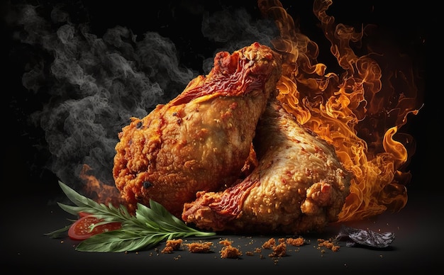 healthy spicy fried chicken on black background photo