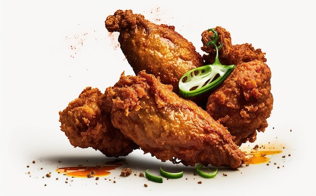 healthy spicy fried chicken on white background photo