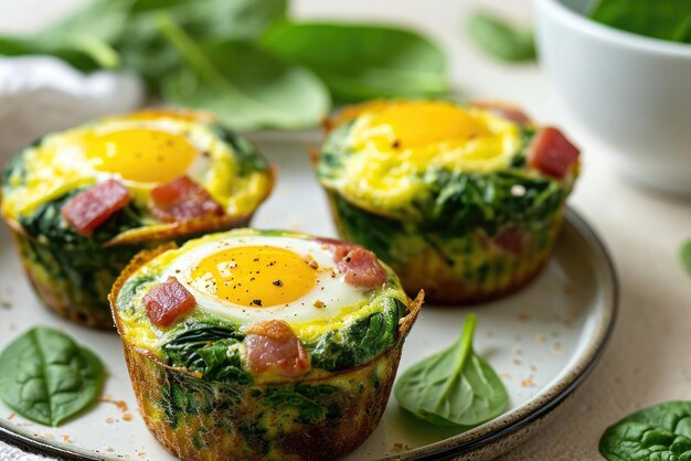 Healthy spinach and bacon low carb egg muffin