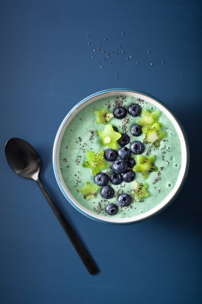 Healthy spirulina smoothie bowl with fruits