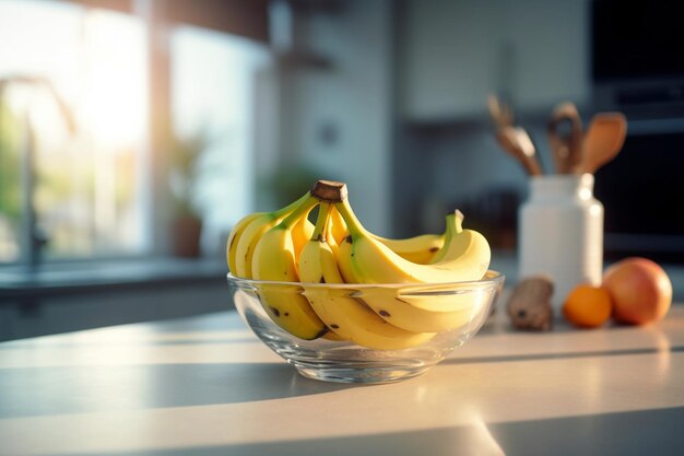 Foto inizia sano banane nutrienti su una tavola ai generativa