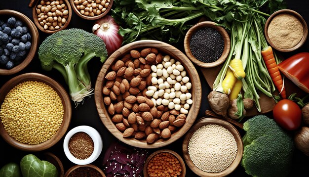 Photo healthy superfoods of vegetables and grains and beans