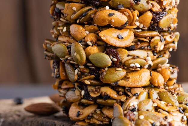 Healthy sweet dessert snack Cereal granola bar with nuts