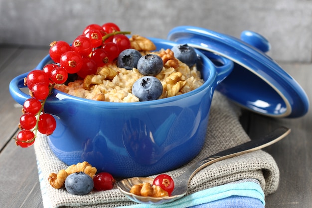 Healthy Tasty Homemade Oatmeal with Berries for Breakfast