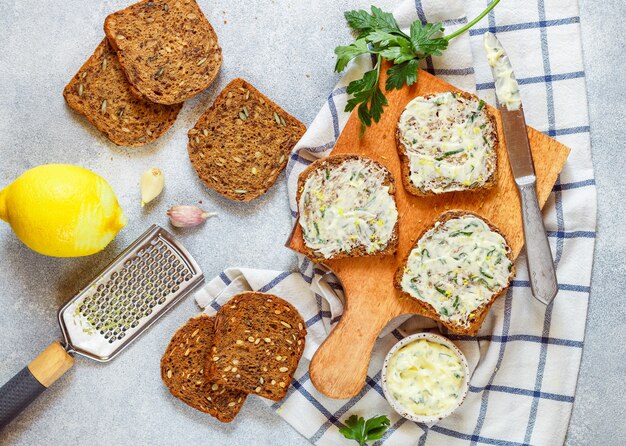 Healthy toasts of rye wholegrain bread