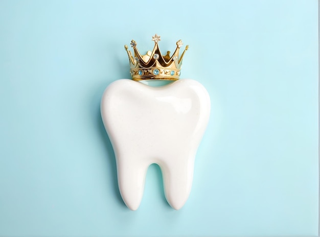 Healthy tooth with golden crown 3D rendering