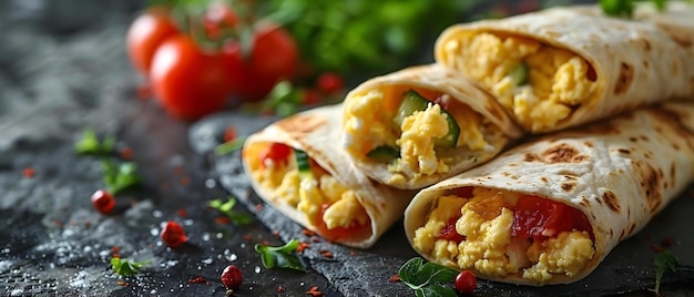 Photo healthy tortilla wraps filled with eggs cottage cheese fruits and veggies concept healthy eating breakfast ideas tortilla wraps proteinpacked recipes nutritious ingredients