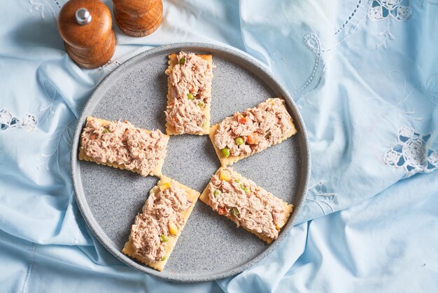 Healthy traditional Tuna salad with soda crackers