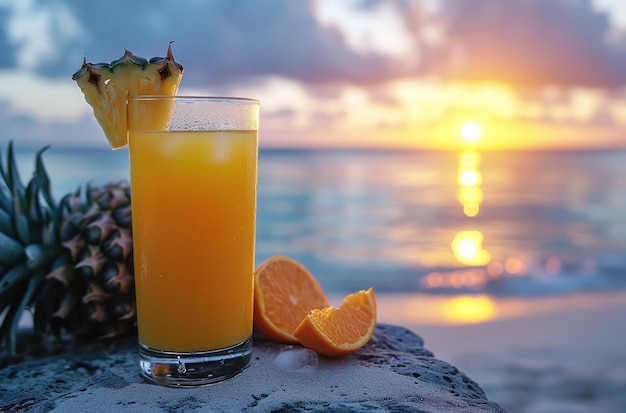 건강한 열대 음료 파인애플과 오렌지 주스 혼합