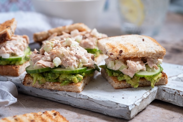 Healthy tuna salad sandwiches on a table