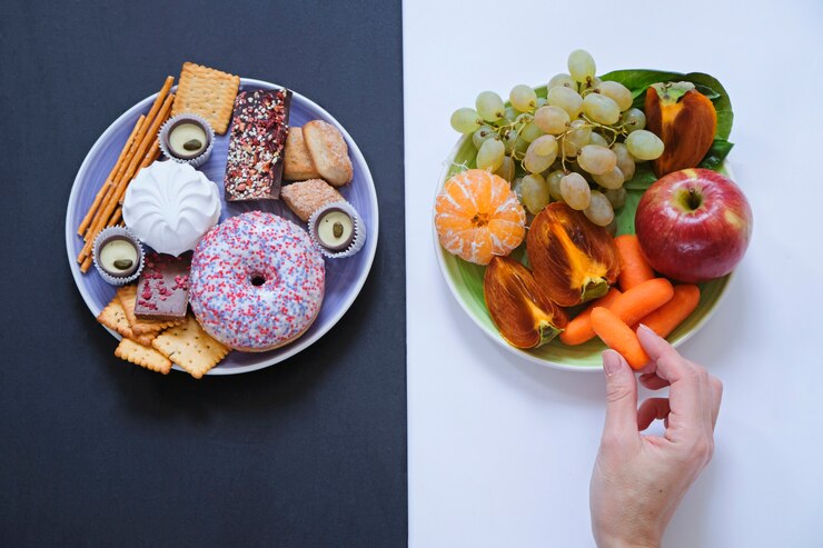 Healthy and unhealthy food concept