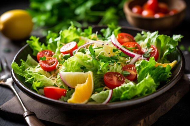 Здоровая овощная свежая диета фоновая еда салат темный вегетарианский зеленый свежесть генеративный ИИ