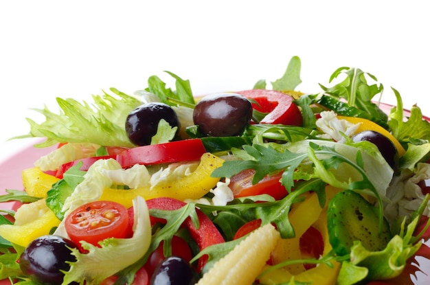 Insalata organica fresca sana della verdura sopra bianco