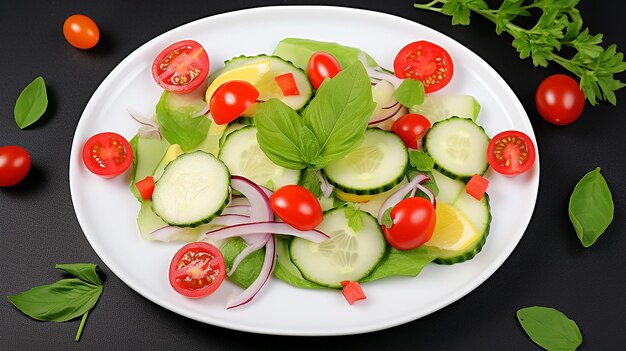 Healthy vegetable salad of fresh tomato cucumber