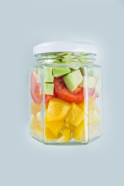 Healthy vegetable salad in jars