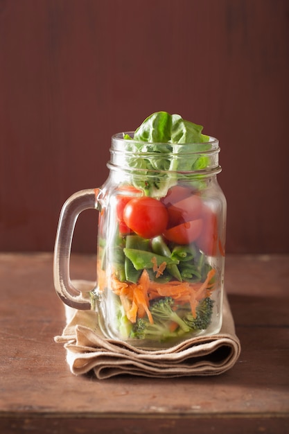 Healthy vegetable salad in mason jar