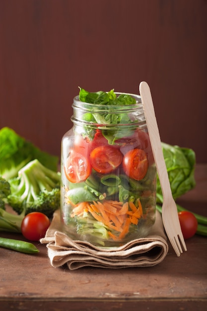 Healthy vegetable salad in mason jar