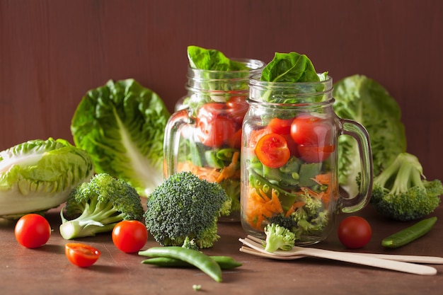 Healthy vegetable salad in mason jar