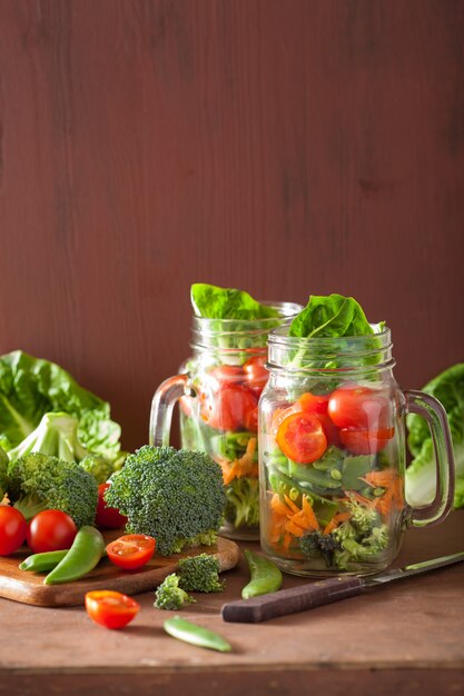 Healthy vegetable salad in mason jar