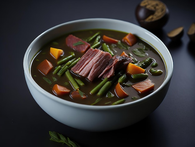 Healthy vegetable soup cooked with fresh meat by Generative AI