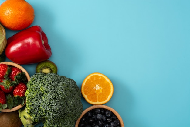 Healthy vegetables food on blue background