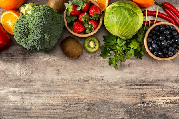 Healthy vegetables food on wooden table