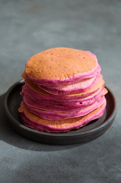 Healthy vegetarian pink beet pancakes