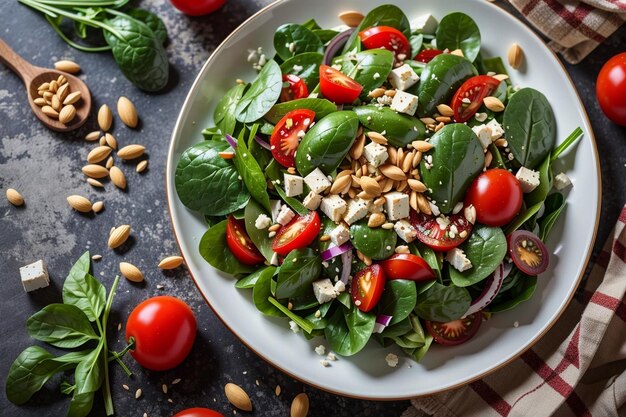 healthy vegetarian salad with chickpeas quinoa cucumber radish and avocado eggs generated ai