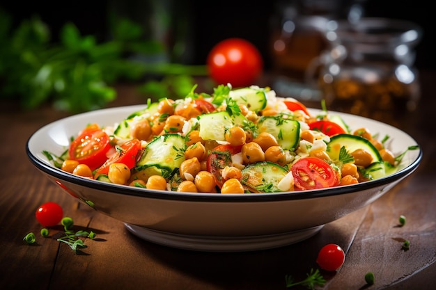 Healthy vegetarian salad with chickpeas