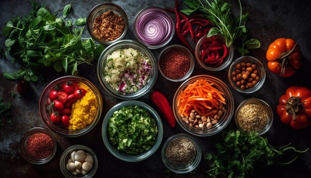 Healthy vegetarian salad with fresh organic ingredients on rustic wood table generated by artificial intelligence