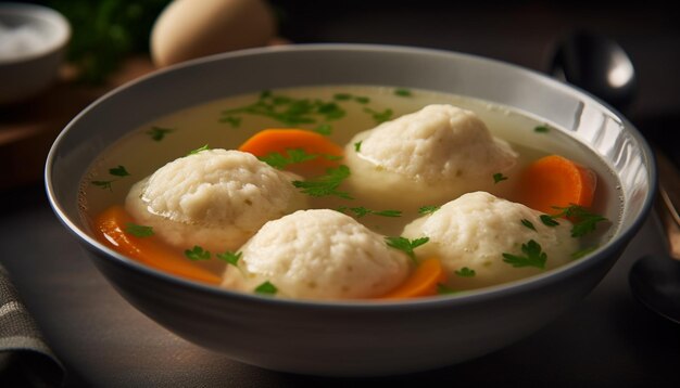 Healthy vegetarian soup with fresh organic ingredients generated by AI