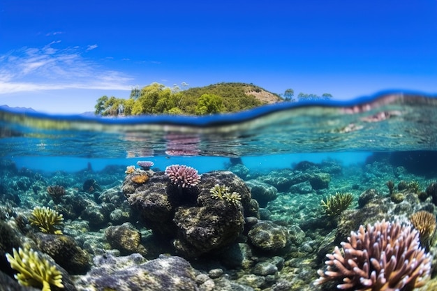 Healthy and Vibrant Coral Reef in Clean Ocean Environment