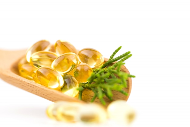 Healthy Vitamins, Omega 3,isolated, has a white background.Copy space