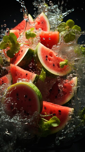 Healthy watermelon slice in the water