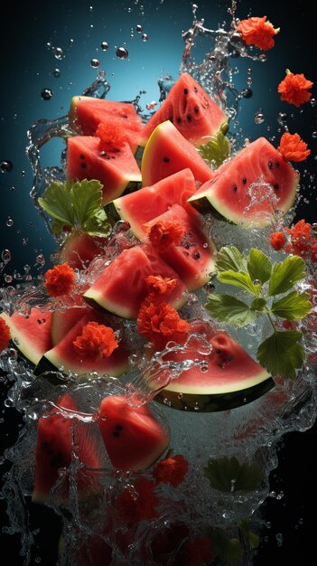 Healthy watermelon slice in the water