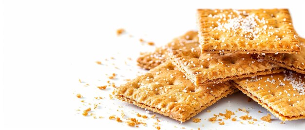 Photo a healthy whole wheat cracker with sugar sprinkled on top is isolated on a white background with a clipping path